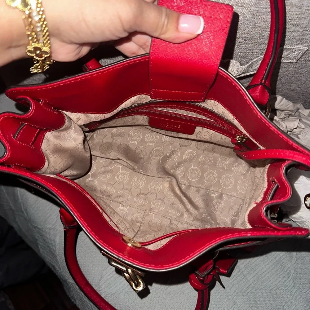 Red leather shoulder bag top handle satchel bag Michael Kors Hamilton purse